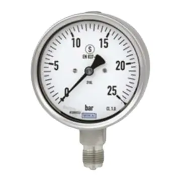WIKA pressure gauge, ISO5171, 0-2.5MPa, 1.4cm thread, axial, 2.5 class, non-filling.