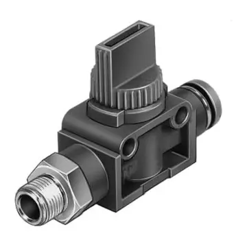 Festo tubular manual control valve, HE-2-1/4-QS-8, 153472, two-position two-way.