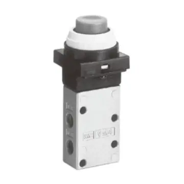 SMC 3-way mechanical control valve, VM430-01-32B, black push-button type (protruding head).