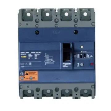 Schneider Electric molded case circuit breaker, EZD160E4080ELN, fixed type with residual current protection, 4-pole.