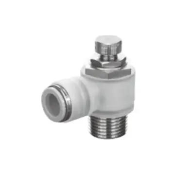 SMC exhaust type flow control valve, AS3201FPG-03-08 with quick-connect fitting, cleanroom type, stainless steel.