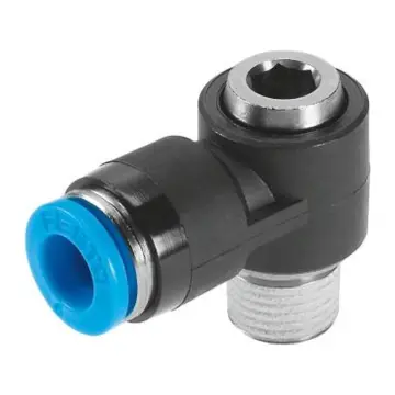 Festo external thread quick-connect elbow, QSLV-1/8-6-I, 153097 with internal hex socket, rotatable.