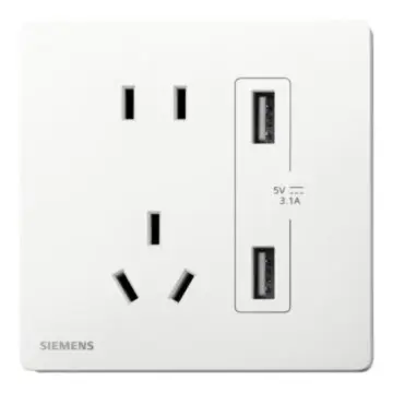 SIEMENS 10A dual-pole USB socket with 3.1A ports, 5UB31163NC01, Matte White, from the Acus series.