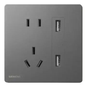 SIEMENS 10A dual-pole USB socket with 3.1A ports, 5UB31163NC05, dark gray-silver, from the Huichen Acus series.