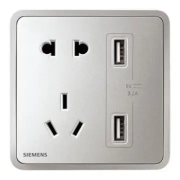 SIEMENS 10A Integrated Two-Pole/Three-Pole + 3.1A Two-Port USB Socket, 5UB11723NC02 Starry Silver, Zita Series