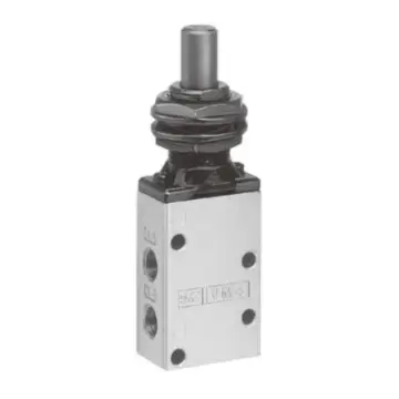 SMC 3-way mechanical control valve, VM430-01-05, mechanically operated, direct-acting plunger type.