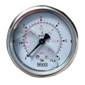 WIKA pressure gauge, 213.53.100, 0~6MPa, eccentric axial mounting, threaded interface specification: G1/2, silicone oil filled.