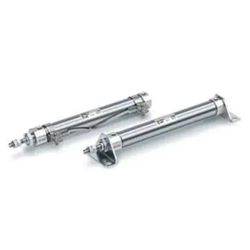 SMC cylinder, CDJ2B10-10Z-A single-lever double-acting, with cushioning pad, rail mounting.