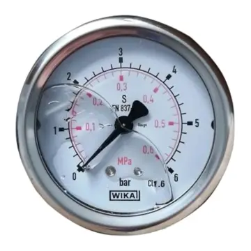 WIKA pressure gauge, 233.50.063 0-0.16MPa M14*1.5, axially eccentric, fluid-filled.