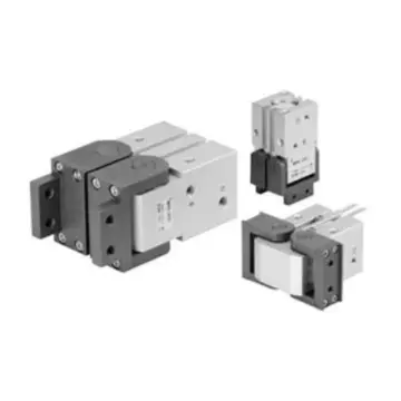 SMC pneumatic gripper, MHW2-20D, 180° opening/closing type, gear type.