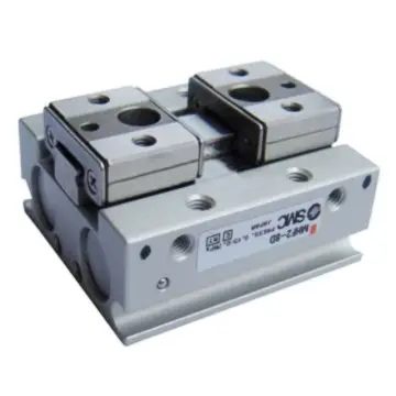 SMC parallel opening/closing gripper, MHF2-12DR, thin, short stroke, side-piping type.