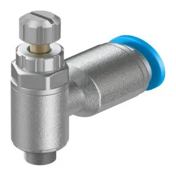 Festo one-way throttle valve, GRLZ-1/8-QS-6-D, 193158 with quick-connect fitting, intake throttle type.