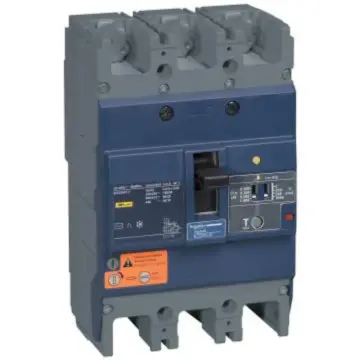 Schneider Electric molded case circuit breaker, EZD160E3080ELN, fixed type with residual current protection, 3-pole.