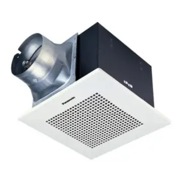 Panasonic ceiling-mounted exhaust fan, FV-38CAD8C, low speed, white.