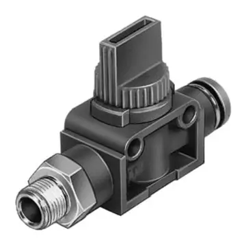 Festo pipe-type manual valve, HE-3-3/8-QS-10, 153481, two-position three-way valve.