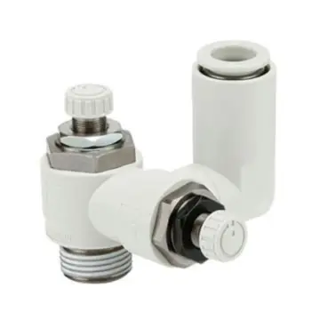 SMC two-way speed control valve, ASD630F-04-12S with quick-change coupling.