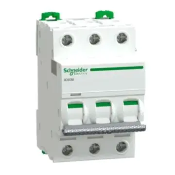 Schneider Electric miniature circuit breaker, Pro iC65M 3P D10AA92MD310, is a replacement for A9F39310.