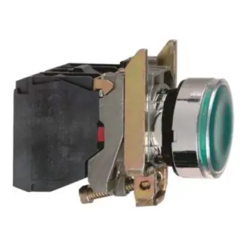 Schneider Electric Illuminated Metal Button, XB4BW33M5, Green, Flat Top, 1NO+1NC, 220V (ZB4BW0M35+ZB4BW333)