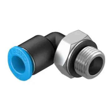 Festo miniature quick-connect elbow, QSML-G1/8-4, 186268, external thread, with external hexagonal head.