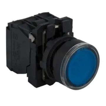 Schneider Electric blue flat-head illuminated push button, XB5AW36B1C 1NO 24VAC/DC