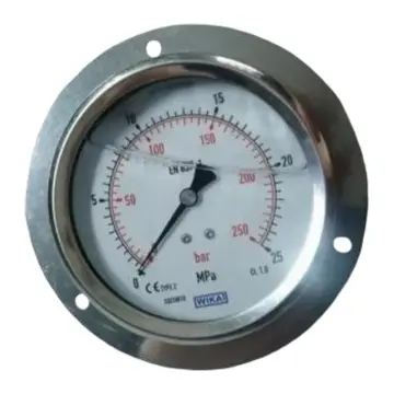 WIKA pressure gauge, 232.50.063 -0.1~0MPa G1/2in., SUS316, axial, threaded connection, with flange, without bracket, non-oil filled.