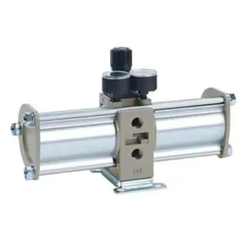 SMC VBA-A pressure booster valve, VBA20A-03GN, manual operation type, Rc3/8 connecting pipe, with pressure gauge and silencer.