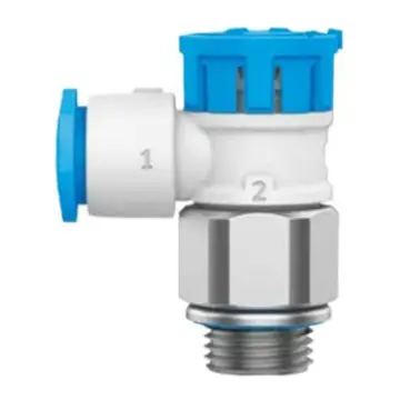 Festo air supply one-way throttle valve, VFOE-LS-T-G18-Q4, 8068747 with locking, blue cap.