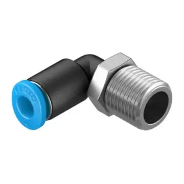 Festo miniature quick-connect elbow, QSML-1/8-4, 153334, external thread, with external hexagonal head.