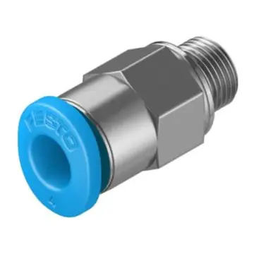 Festo miniature quick-connect straight connector, QSM-M3-2, 133027, external thread, with external hexagonal head.