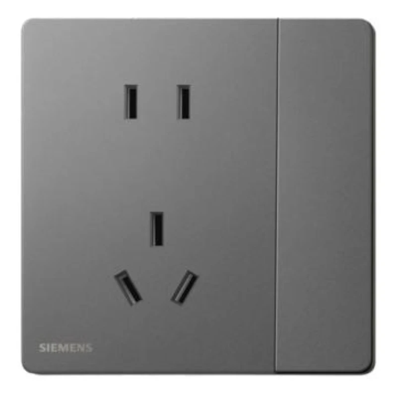 SIEMENS 10A wo- or hree-pole socke with double-control switch, 5UB31363NC05, dark gray-silver, from he Huichen Acus series.