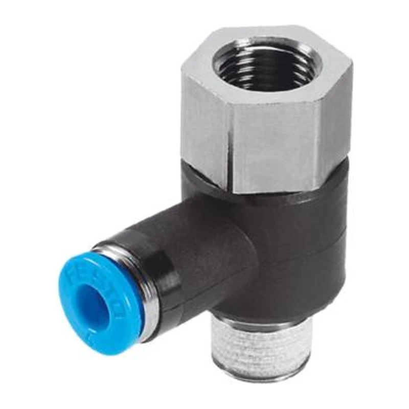 Festo T-type quick-connect threaded coupling, QSTF-1/8-6-B, 153183, internal thread + external thread, with external hexagonal socket.