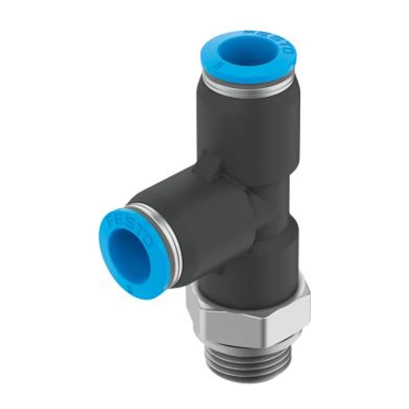Festo T-type external thread quick-connect coupling, QSTL-G1/4-8, 186172, with side thread and external hexagonal head.