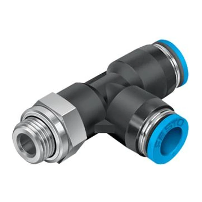Festo T-type external thread quick-connect coupling, QSTL-G3/8-12, 186176, with side thread and external hexagonal head.